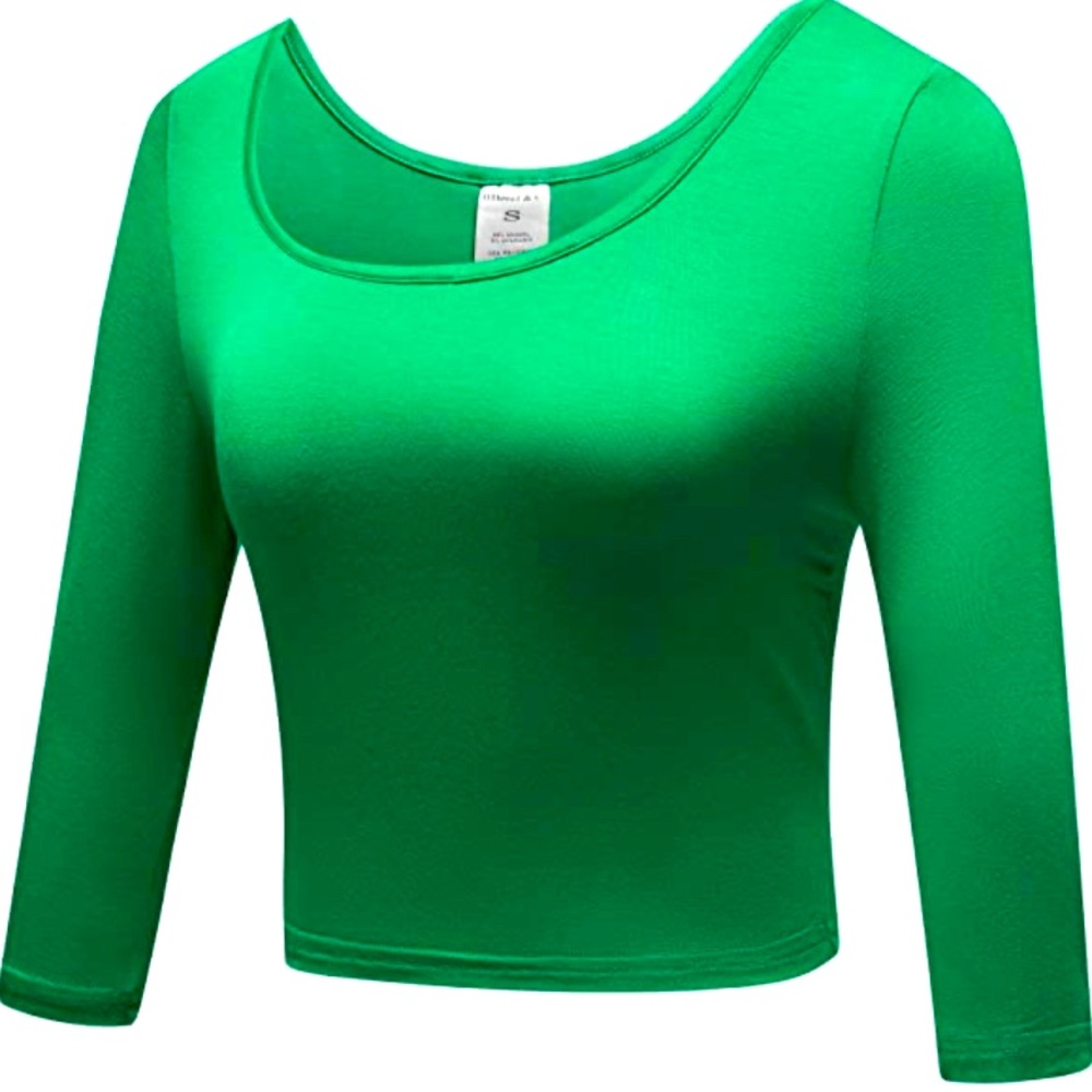 O’THREAD&CO S Green Crop Top 3/4 sleeve